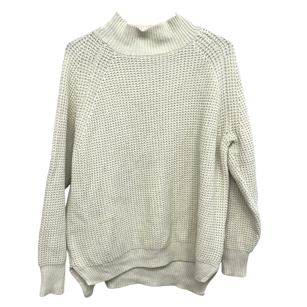 Chunky Mock Neck Sweater‎ L Cream Ribbed Knit Cozy Minimalist Capsule READ